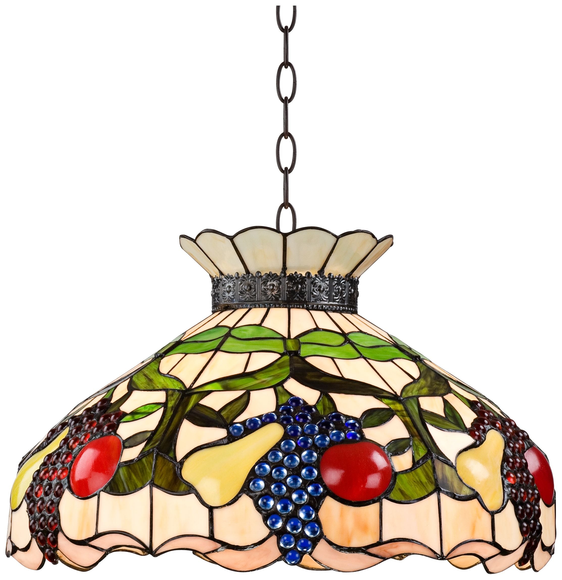 Robert Louis  Bronze Pendant Chandelier 20" Wide 3-Light  Style Ripe Fruit Stained Glass Shade Dining Room Kitchen