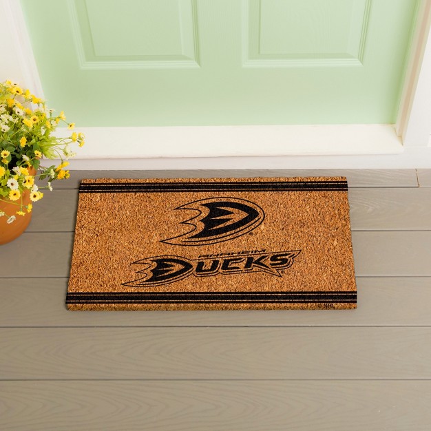 Evergreen Anaheim Ducks Logo Turf Mat Brown 28 X 16 Inches Indoor Outdoor Doormat