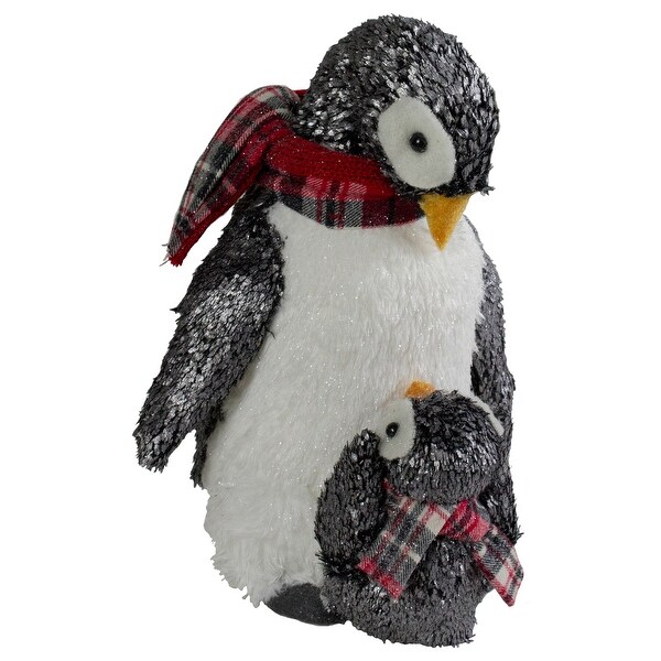 Plush Mother Penguin and Chick Christmas Figure