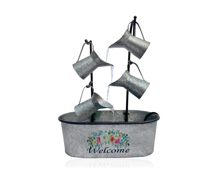 Backyard Expressions Metal Garden Décor， Watering Can Fountain， Rustic Farmhouse Style， Galvanized - 908361