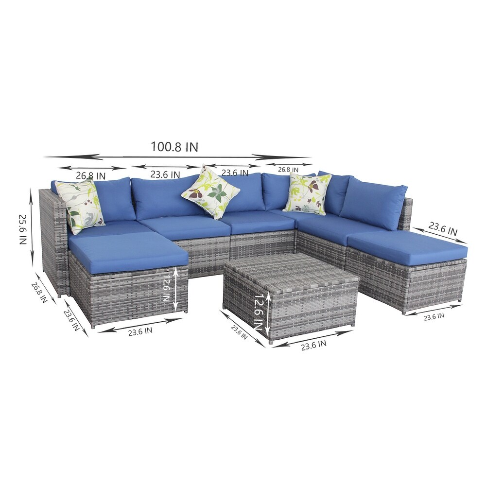 Patio Outdoor 7 Piece PE Rattan Sectional Sofa Furniture Set