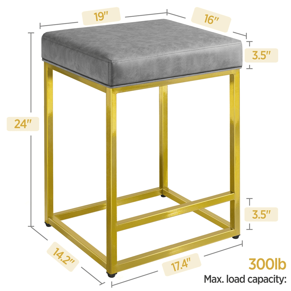 Topeakmart 2pcs 24''H Backless Bar Stools Upholster Kitchen Counter with Gold Frame， Gray