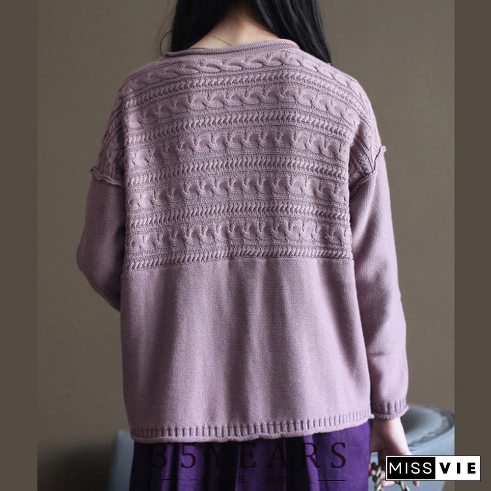 pink vintage cotton sweater cardigans long sleeve baggy v neck knit short cardigan outwear