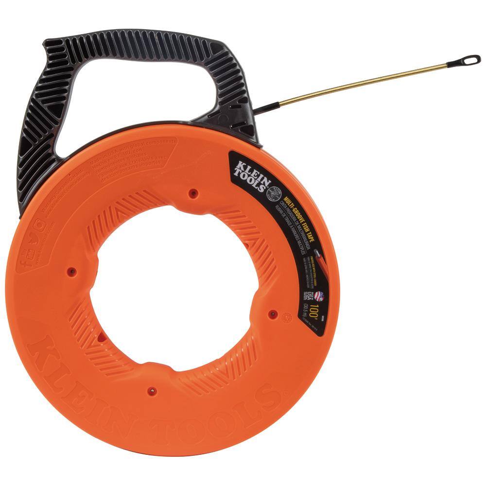 Klein Tools Multi-Groove Fiberglass 100 ft. Fish Tape with Spiral Steel Leader and Folding Jab Saw Tool Set M2O41708KIT