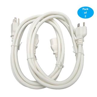 Micro Connectors Inc 6 ft. 18AWG3-Conductors White Universal AC Power Cord (NEMA 5-15P to C13) (2-Pack) M05-113ULWH-2P