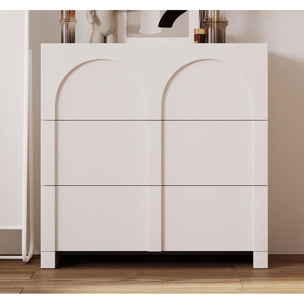 Wood 3 Drawer Nightstand Sideboard Cabinet Storage Bedside Table with Arch Front Plate for Living Room Children's Room  White