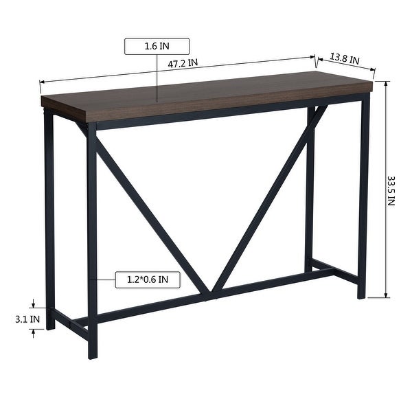 HomyLin Industrial 47IN Console Table Sofa Table Walnut Black