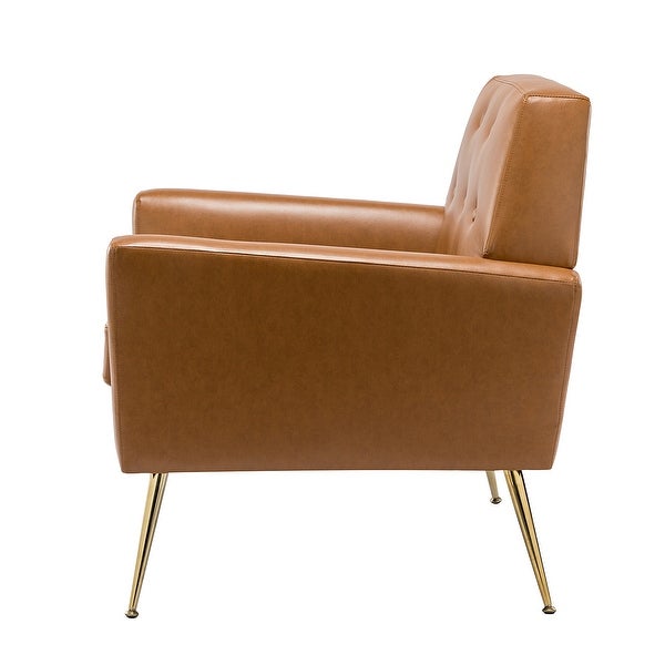 Lilia Classic Leather Button-Tufted Arm Chair with Gold Metal Legs Set of 2 by HULALA HOME