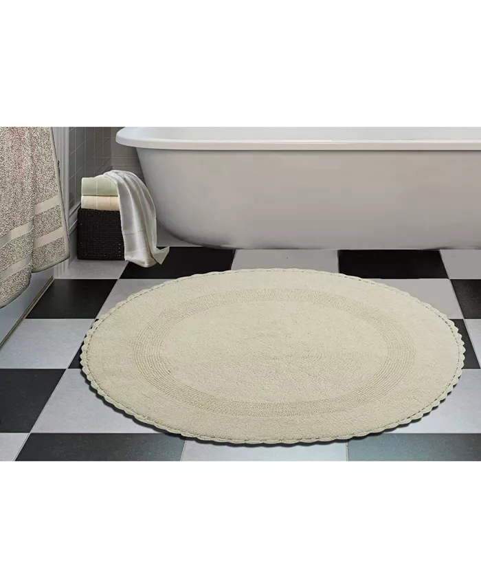 Saffron Fabs Crochet Lace Border 36 Reversible Cotton Round Bath Rug