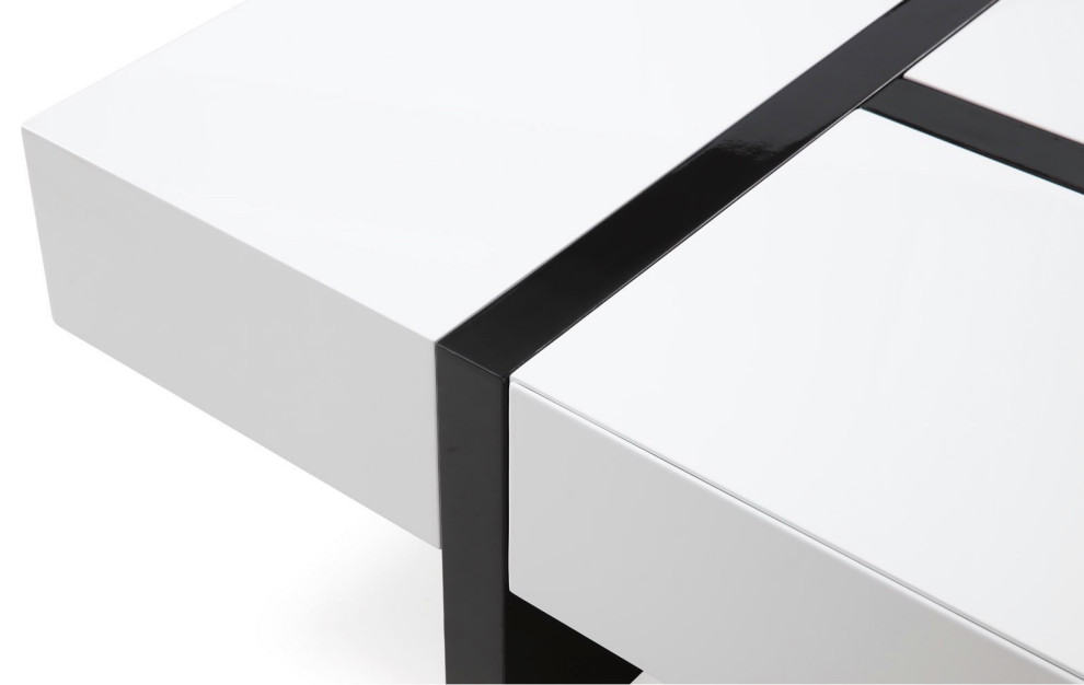 Modern Mcintosh Square Coffee Table Glossy White Lacquer Black Lacquer Accents   Contemporary   Coffee Tables   by Zuri Furniture  Houzz