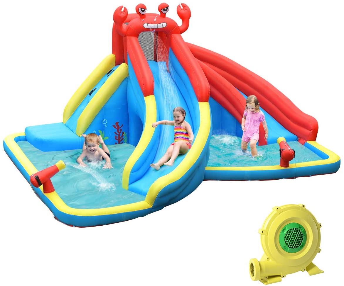 BOUNTECH Inflatable Water Slide | Crab Themed Bouncer Park w/Double Slides