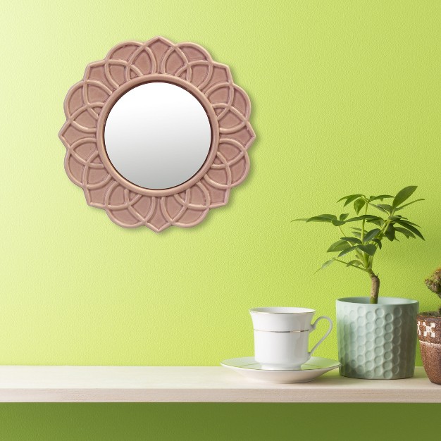 Round Floral Ceramic Wall Hanging Mirror Pink Stonebriar Collection