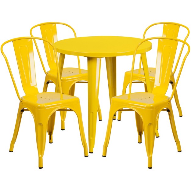 Round Metal Indoor outdoor Table Set With 4 Cafe Chairs