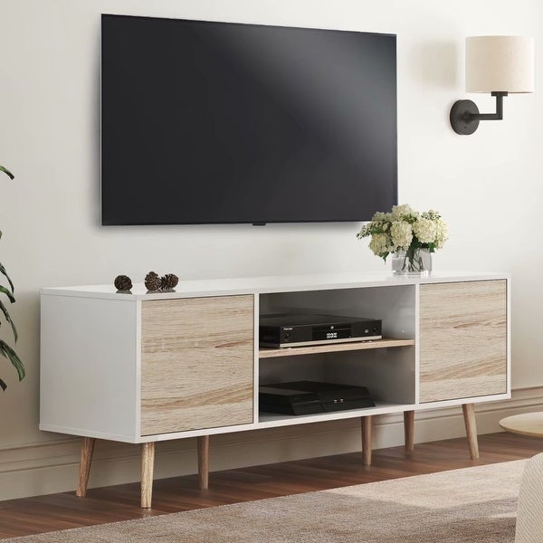 TV Stand for 60 inch TV Entertainment Center，White and Oak-53 inch