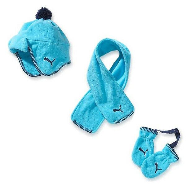 Puma MiniCat Fleece Gift Set Gloves Scarf Hat Winter Infants Blue 843284 02 A20A