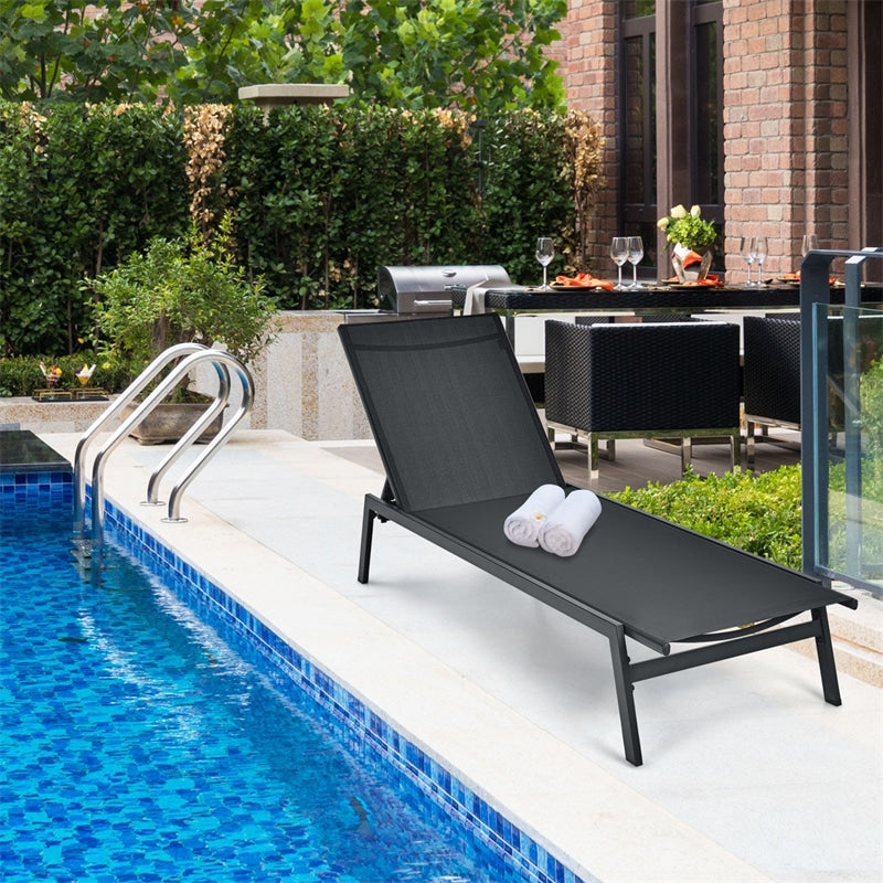 6-Position Fabric Chaise Lounge Chair Outdoor Sun Lounger for Pool Patio Deck Lawn