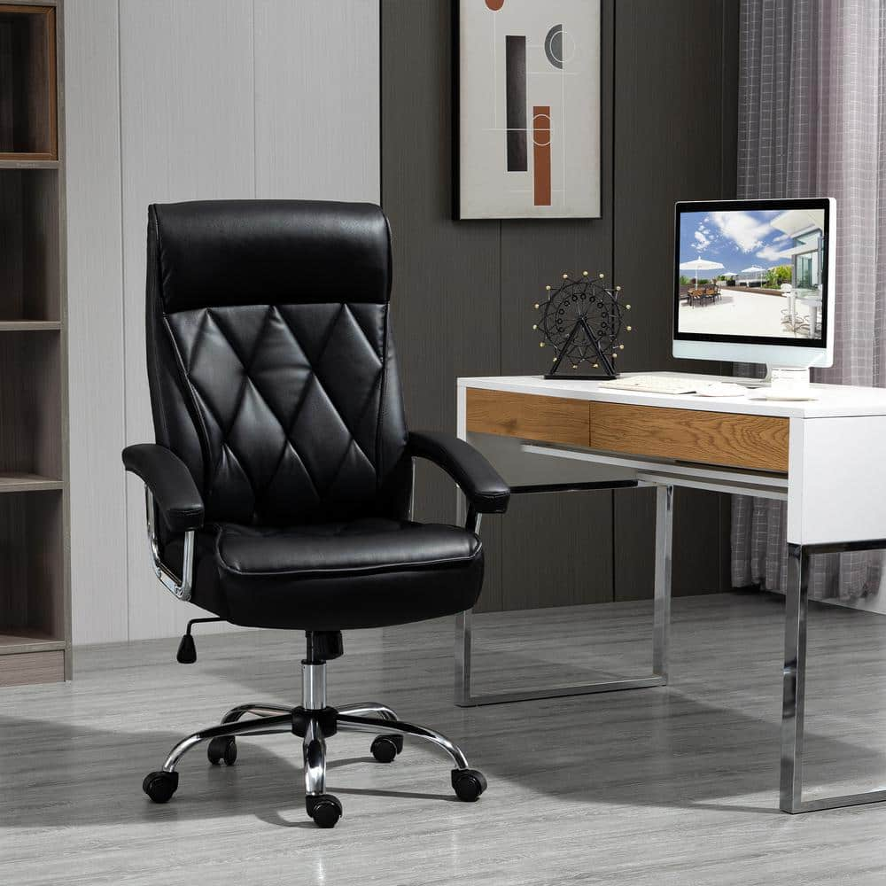 Vinsetto Black, High Back Home Office Chair Computer Task Seat Adjustable Ergonomic Executive Chair Diamond-Stitched PU Leather 921-473V80BK