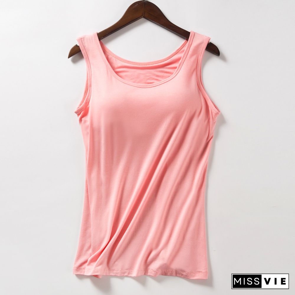 Women's Summer New Tank Tops Shirt Modal Underwear Plus Size Female T-Shirt Camisole Blouse Built In Bra