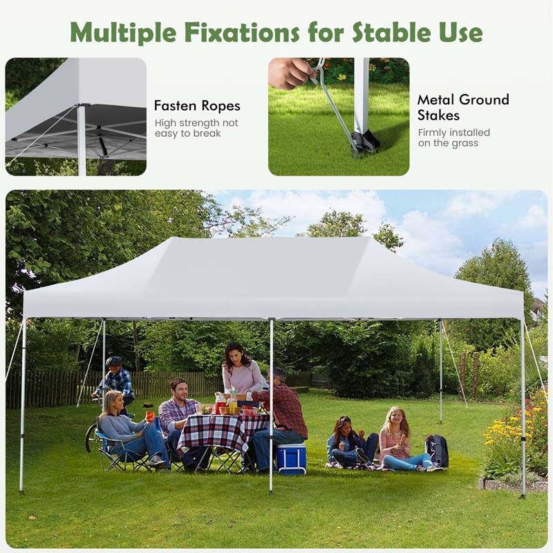 10 x 20 FT Upgraded Folding Pop-Up Canopy Tent with Wheeled Carrying Bag, Outdoor Commercial Sun Shelter Tent