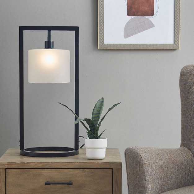 Kittery Industrial Styled includes Led Light Bulb Table Lamp With Black Base And Clear Shade Ink ivy