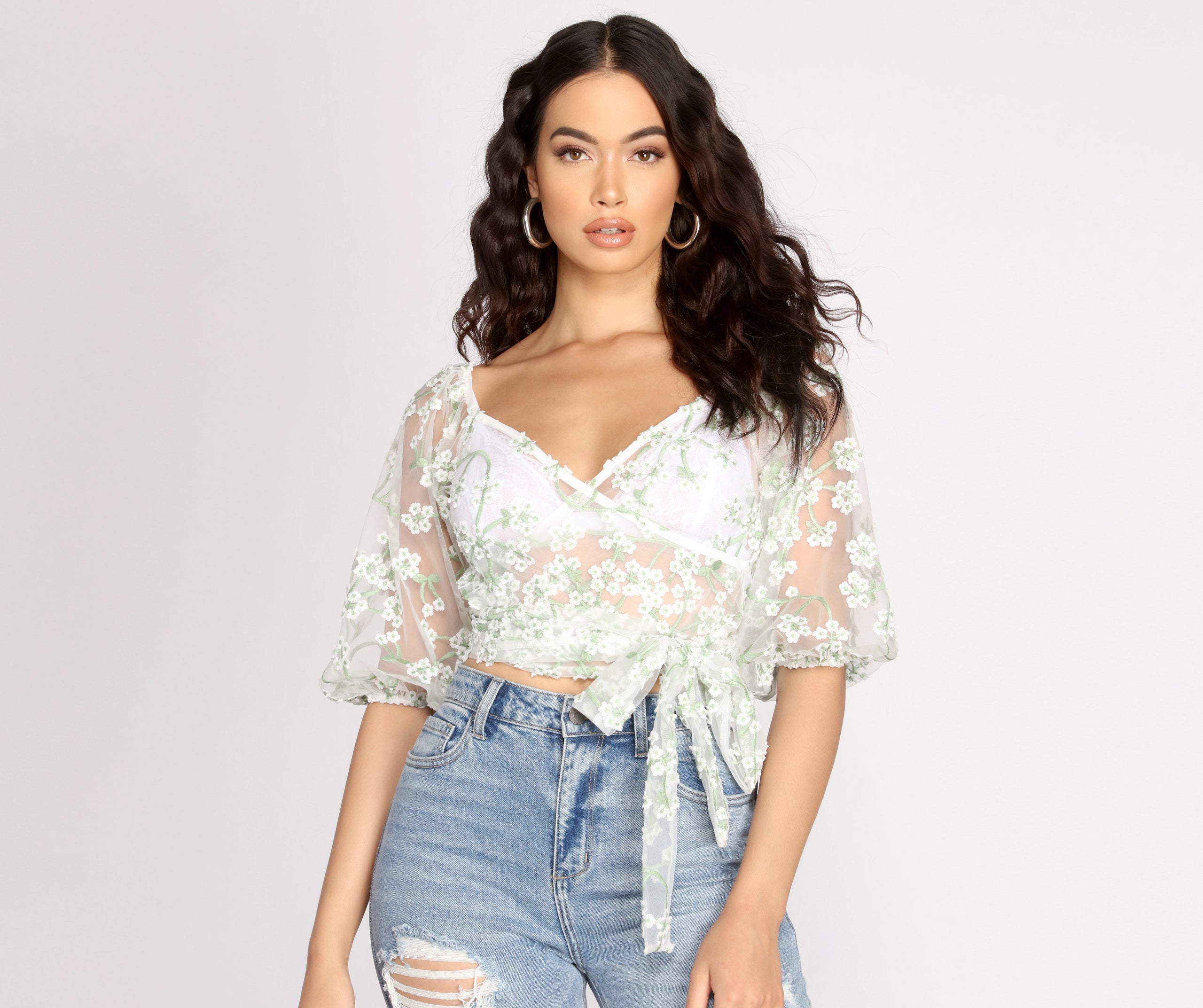 Effortlessly Embroidered Floral Crop Top