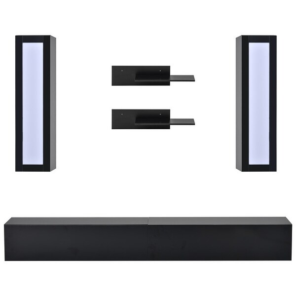 95''W High Gloss RGB LED Wall Mount Floating DIY TV Stand with Modular Assembly