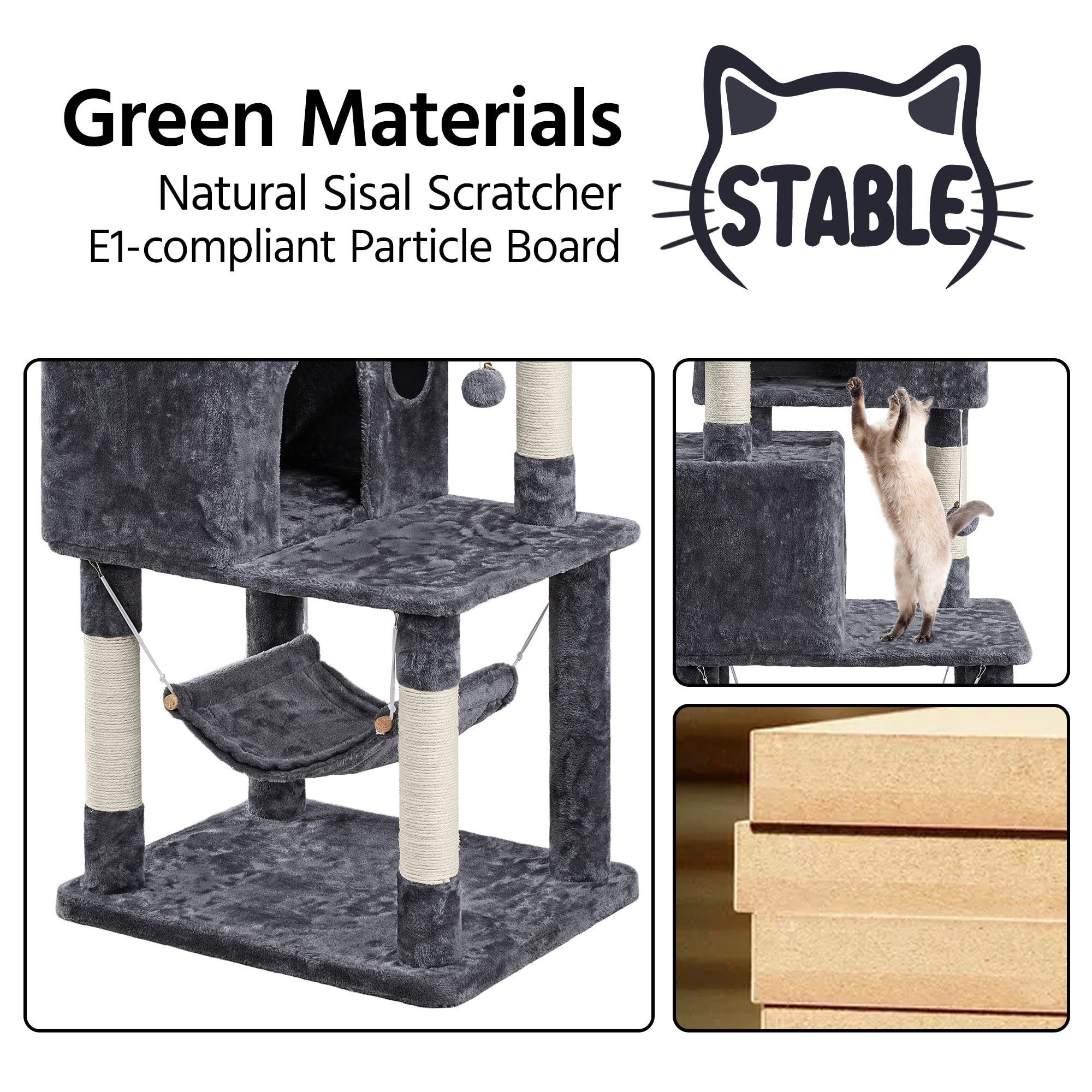 Topeakmart Dark Gray 4-Level Large Cat Tree with Wide Perch for Small Cats， 64.5