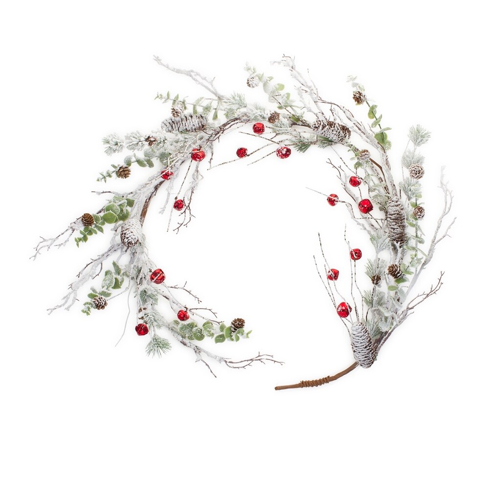 Snow Pine Garland w/Sleigh Bells (Set of 2)   White   66.5\