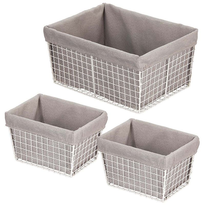 mDesign Metal Household Storage Basket with Fabric Liner - Set of 3