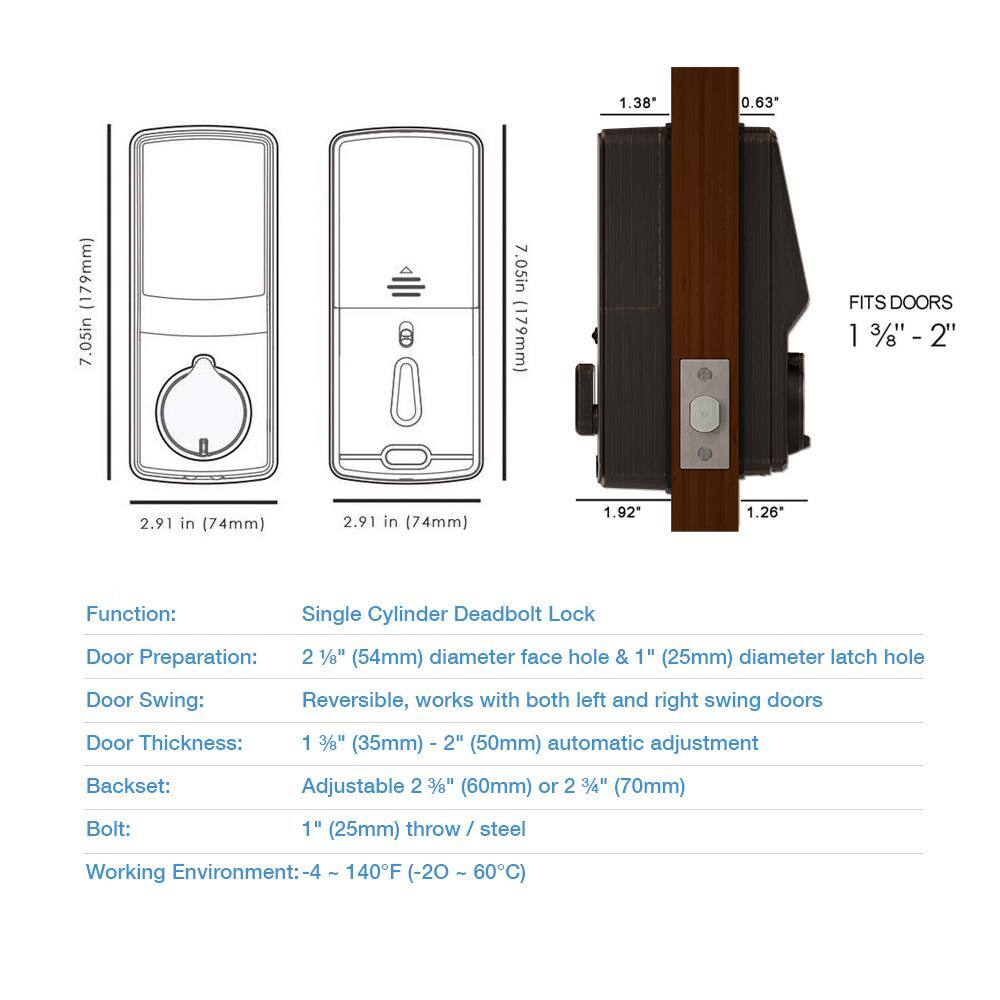 Lockly Secure Pro Venetian Bronze Deadbolt WiFi Smart Lock with 3D Fingerprint Touchscreen Keypad works with Hey GoogleAlexa PGD 728W VB