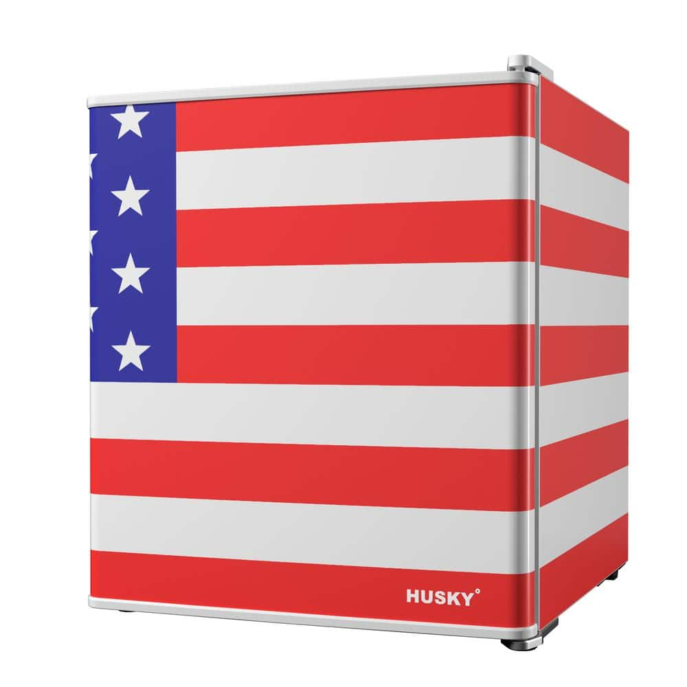 Husky 15 Cu ft 40Can American Flag Freestanding Countertop Mini Fridge with Reversible Door without Freezer