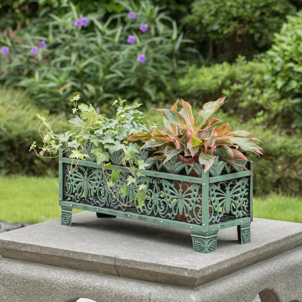 Gardenised 10 in. W x 26.5 in. D x 12.5 in. H Living Butterfly Outdoor Antique Bronze Plastic Plant Stand， Flower Planting Pot QI004123