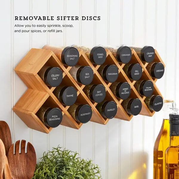 Kamenstein 18-Jar Criss-Cross Bamboo Countertop Spice Rack Organizer