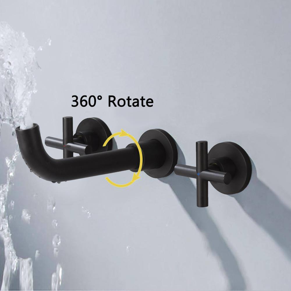 Magic Home Spot Resistant 2-Handle Wall Mount Bathroom Sink Faucet with Drain in Matte Black MS-B1905-MB-Dra