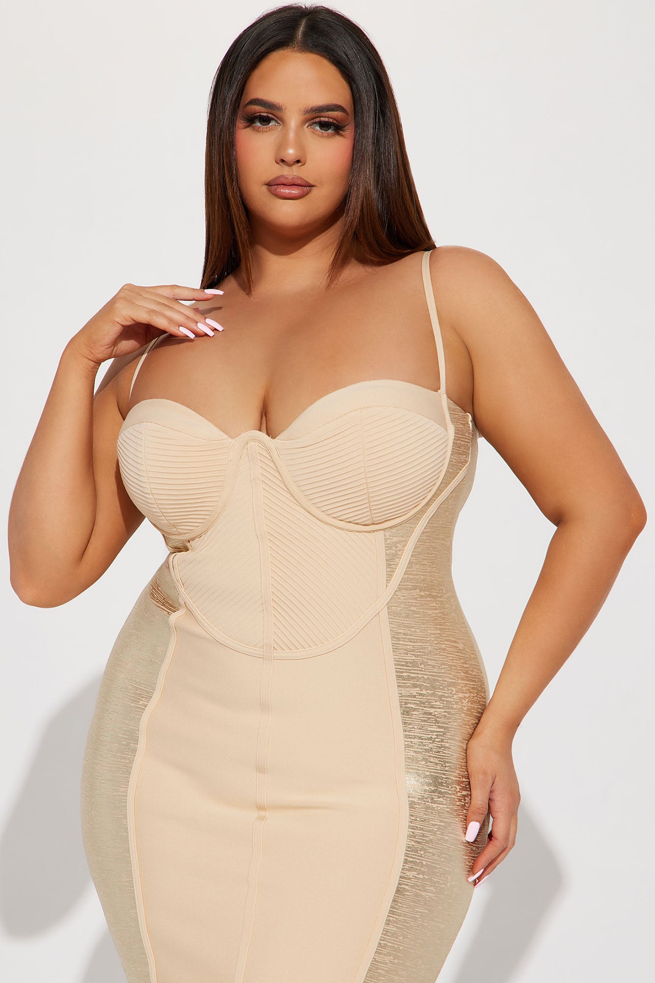 Angela Bandage Midi Dress - Nude/combo