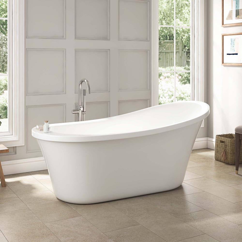 Home Decorators Collection Aiden 70 in. Acrylic Flatbottom Non-Whirlpool Bathtub in White and Faucet Combo in Chrome Aiden Tub Combo