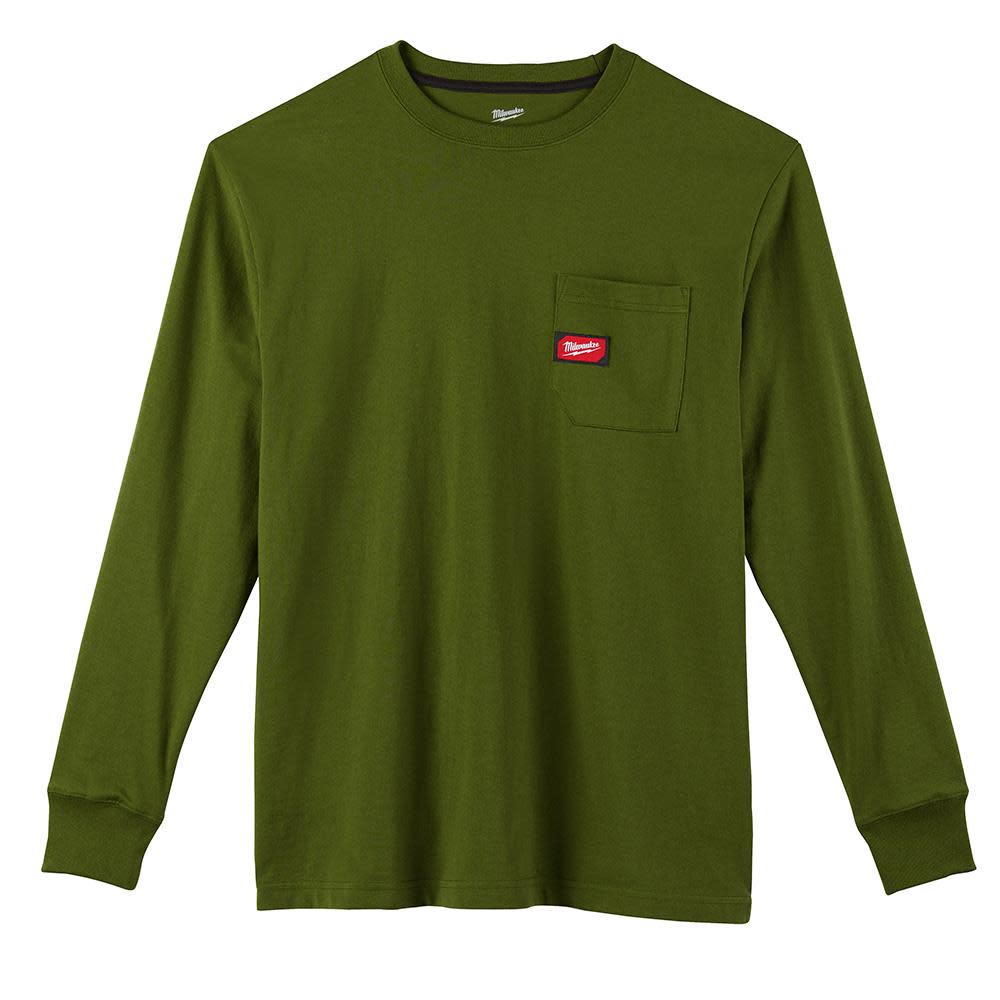 Heavy Duty Green Pocket Long Sleeve T-Shirt ; 3X ;