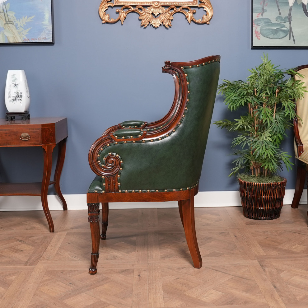 NDRAC059GRN Green Leather Arm Chair   Traditional   Dining Chairs   by Niagara Furniture  Houzz