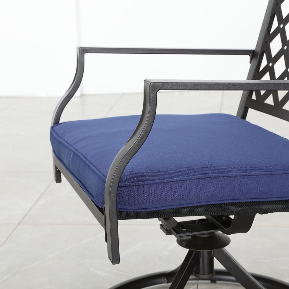 Patio Festival Swivel Metal Outdoor Lounge Chair with Blue Cushions