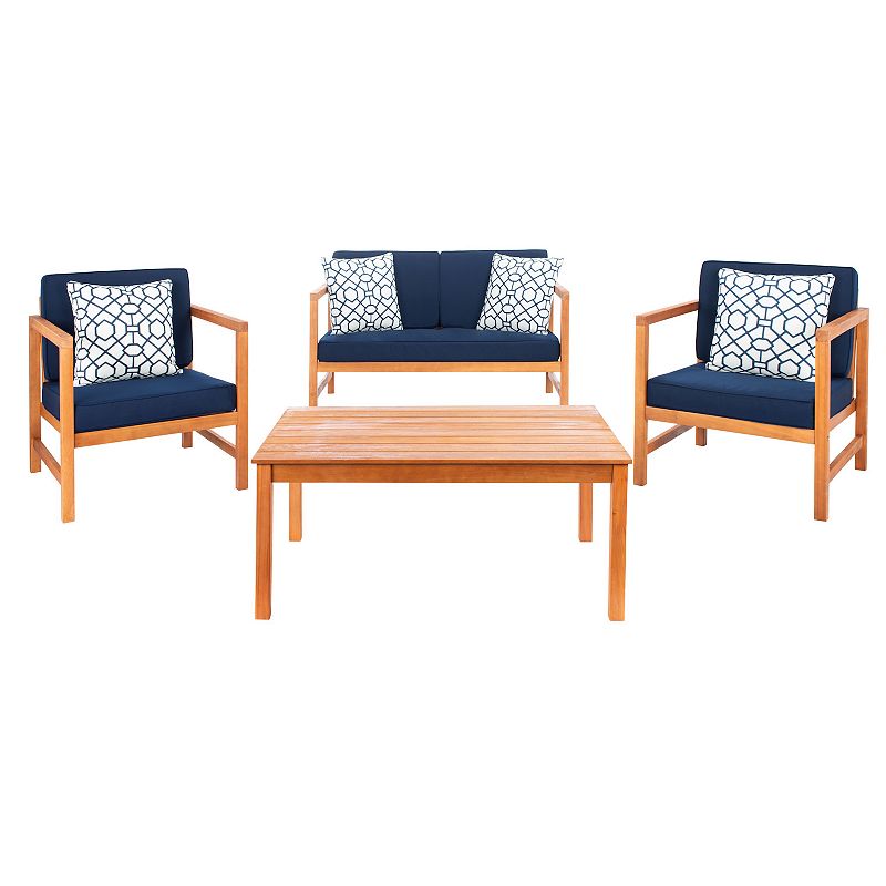 Safavieh Montez Outdoor Patio Loveseat， Chair and Coffee Table 4-piece Set