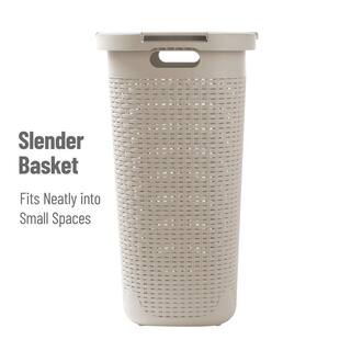 Mind Reader Basket Collection 60 Liter (15kg33lbs) Capacity Laundry Hamper Cut Out Handles Attached Hinged Lid Ivory 60HAMP-IVO