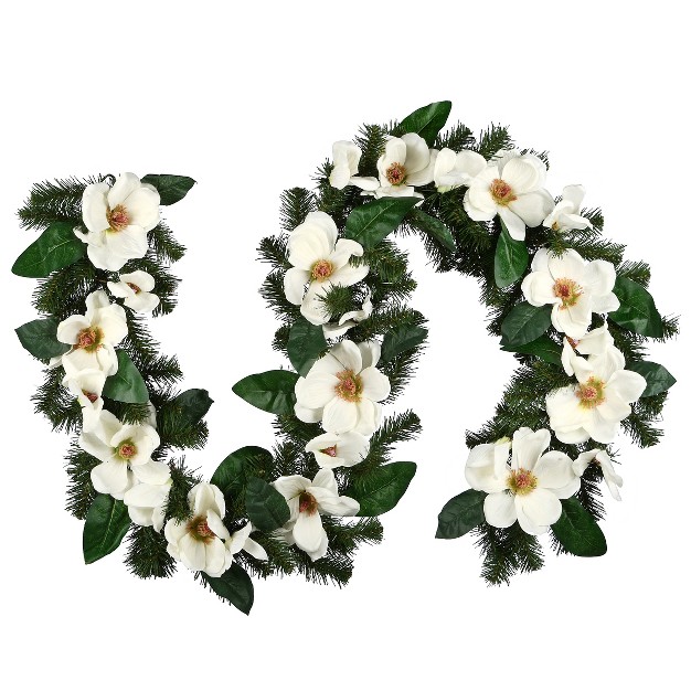 National Tree Company 6 Ft North Valley Spruce Magnolia Flower Garland