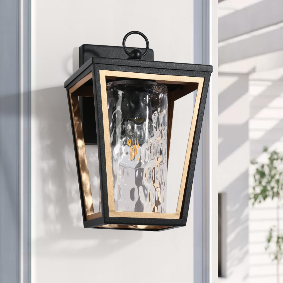 LNC 1 Light Matte Black and Gold Glass Modern Outdoor Wall Light   Modern   Outdoor Wall Lights And Sconces   by LNC  Houzz