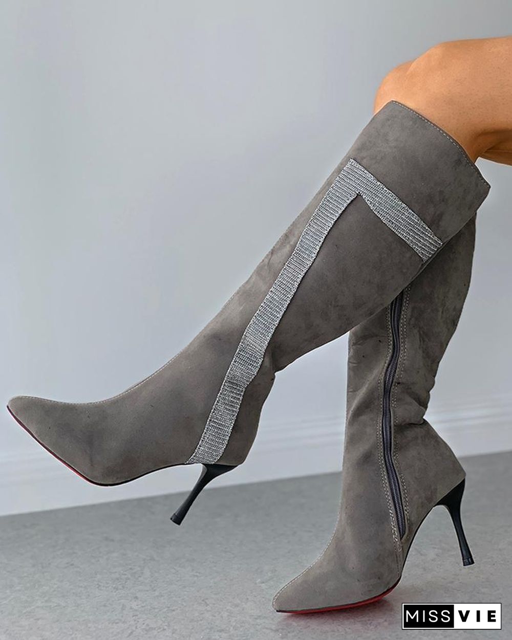 Pointed Toe Zipper Design Stiletto Heeled Boots