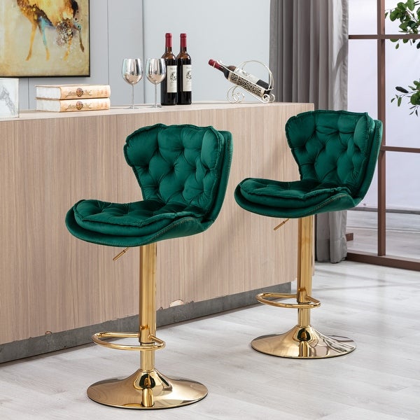 Set of 2 Bar Stools，with Chrome Footrest and Base