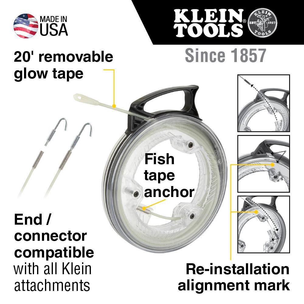 Klein Tools 20 ft. Glow Fish Tape and Conduit Fitting and Reaming Screwdriver Tool Set M2O07099KIT