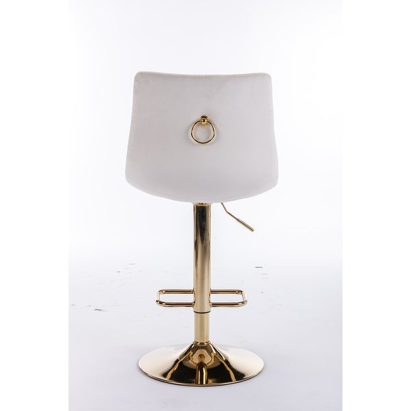 Set of 2 Bar Stools，with Chrome Footrest and Base Swivel Height Adjustable Mechanical Lifting Velvet and Golden Leg