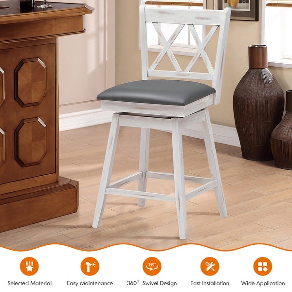 Set of 2 Bar Stools Swivel Counter Height Bar Stool with Soft Cushion