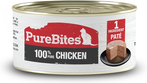 PureBites 100% Pure Chicken Paté Cat Food Toppings， 2.5-oz can， 12 count