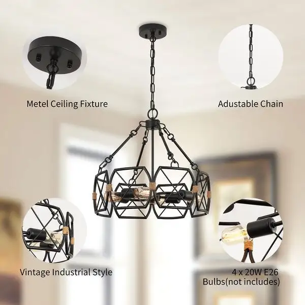4-Light Farmhouse Chandelier， Modern Round Pendant Lighting Shopping - The Best Deals on Chandeliers
